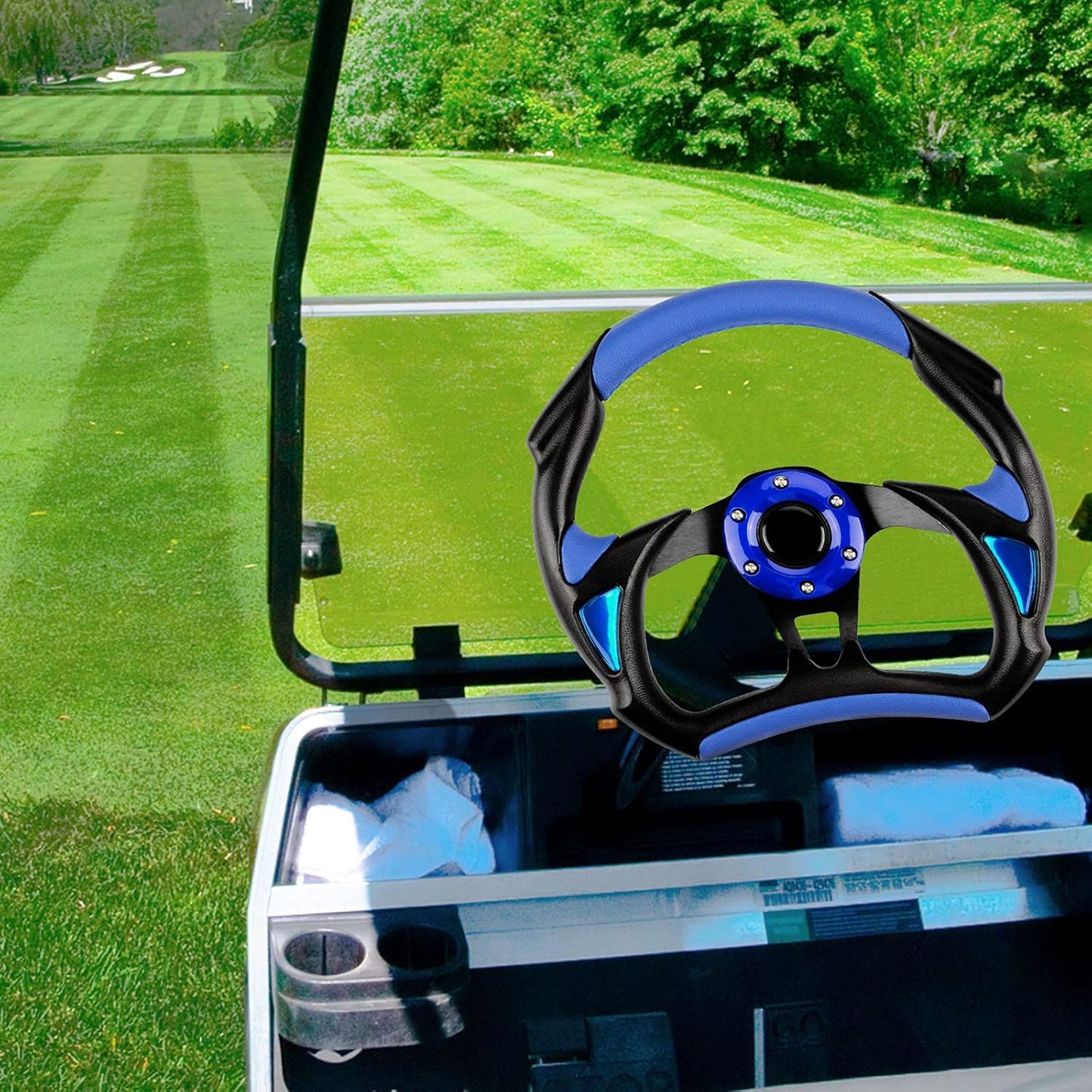Golf Cart Steering Wheel Universal for Club Car DS and Club Car Precedent EZGO Yamaha Golf Carts Cool Racing Style Steering Wheel(Blue)