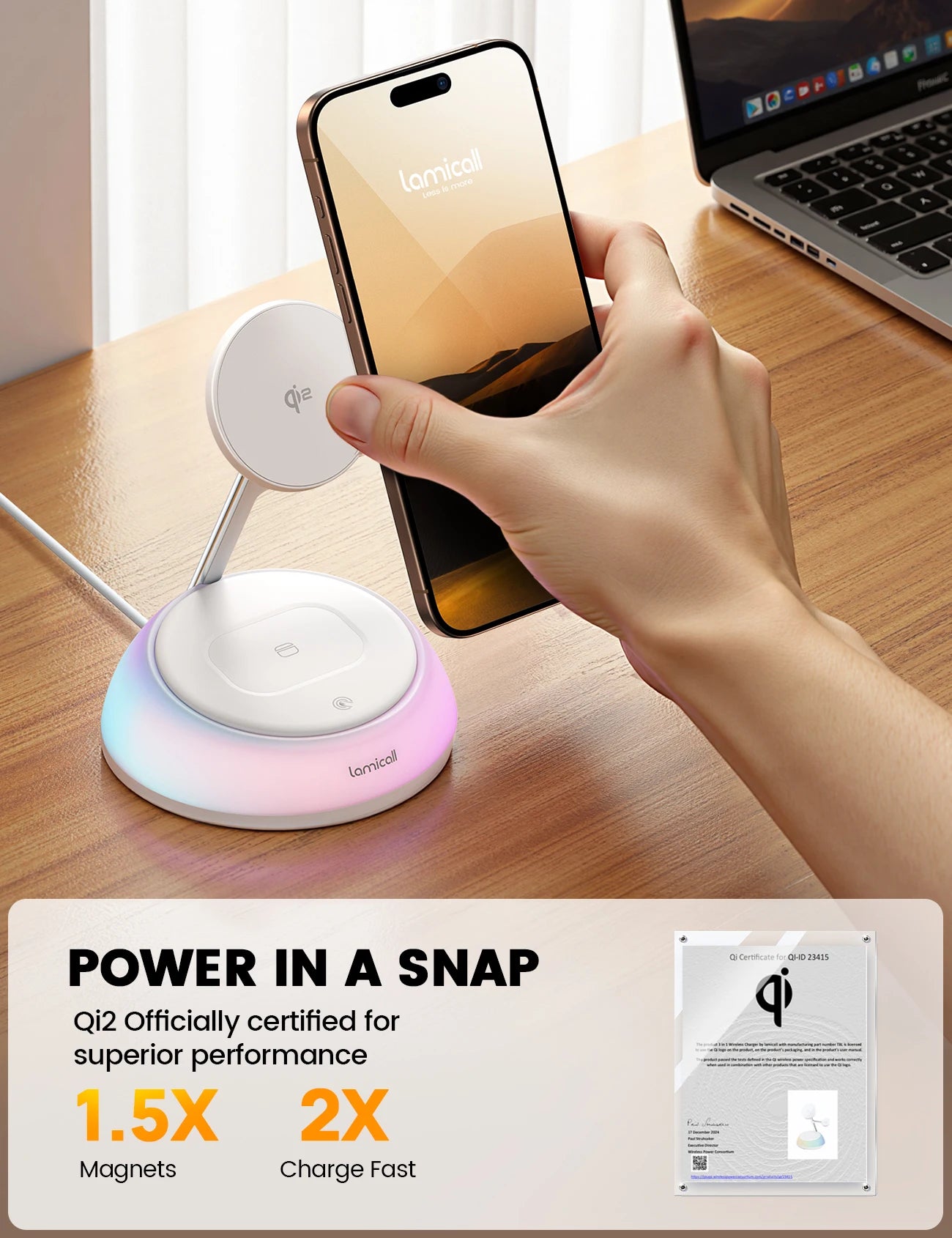 Lamicall T8L Qi2 Certified Wireless Charging Station 4in1 Magnetic Fast Wireless Charger Stand Night Light T7 Smart Phone Watch