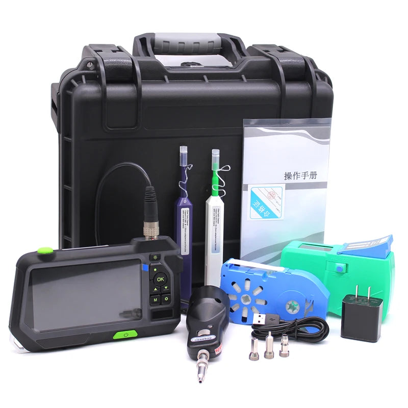 Optic Fiber Endface Inspection Video Microscope with Cleaning Tool Kits for 1.25/2.0/2.5mm Connector and Adapter