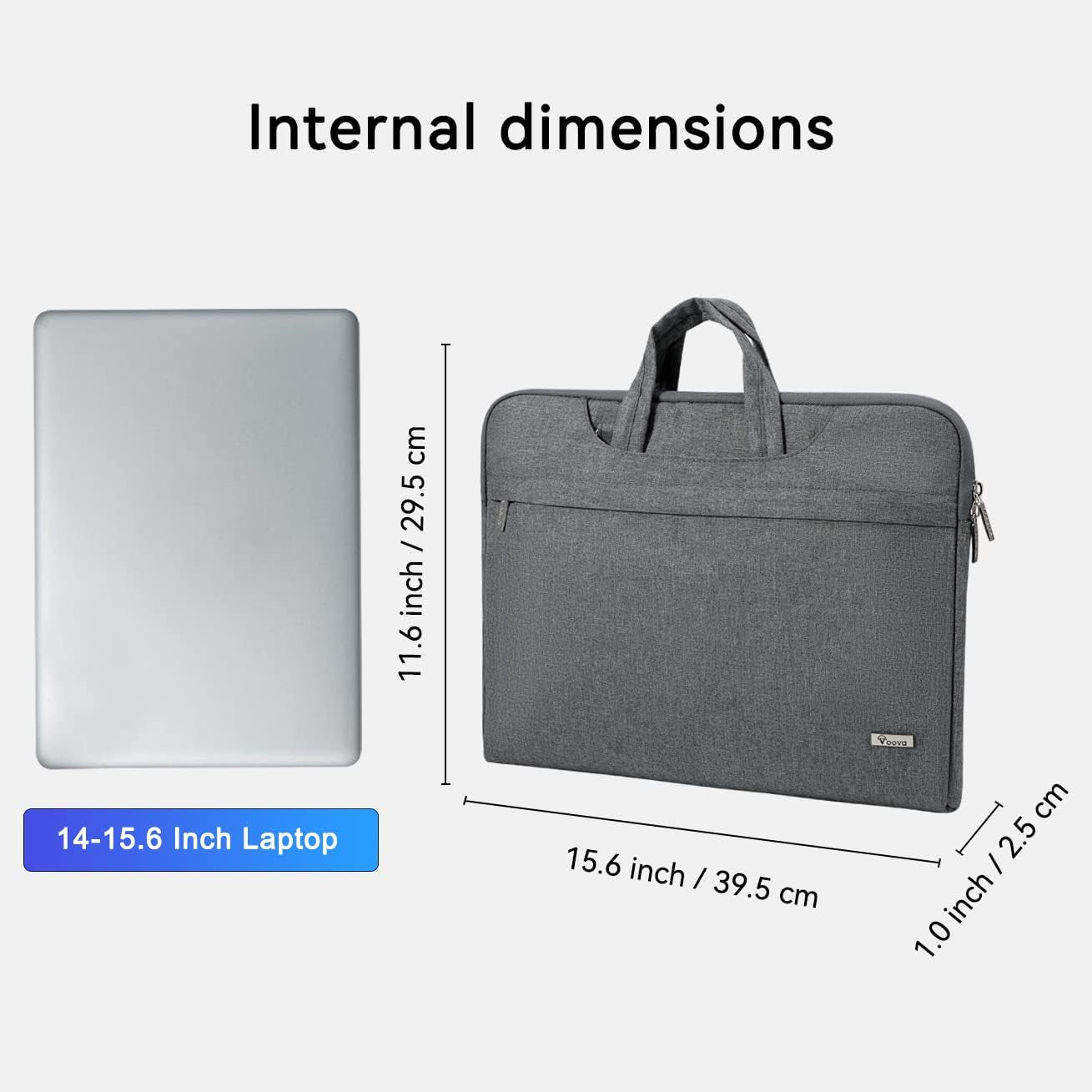 Laptop Bag 15.6 Inch with Shoulder Strap & Handle, Waterproof Laptop Case Sleeve Compatible with 15-16βMacbook Air/Pro, HP Acer Asus Dell Lenovo, Slim Computer Bag for Men Women, Grey