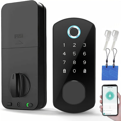 Smart Door Lock - Fingerprint Door Lock - Tech Home - 5-in-1 Smart Door Lock (Fingerprint/IC Card/Passcode/APP/Key) - Simple Installation, Even Beginners Can Complete Independently - Suitable for Homes/Hotels/Rental Apartment
