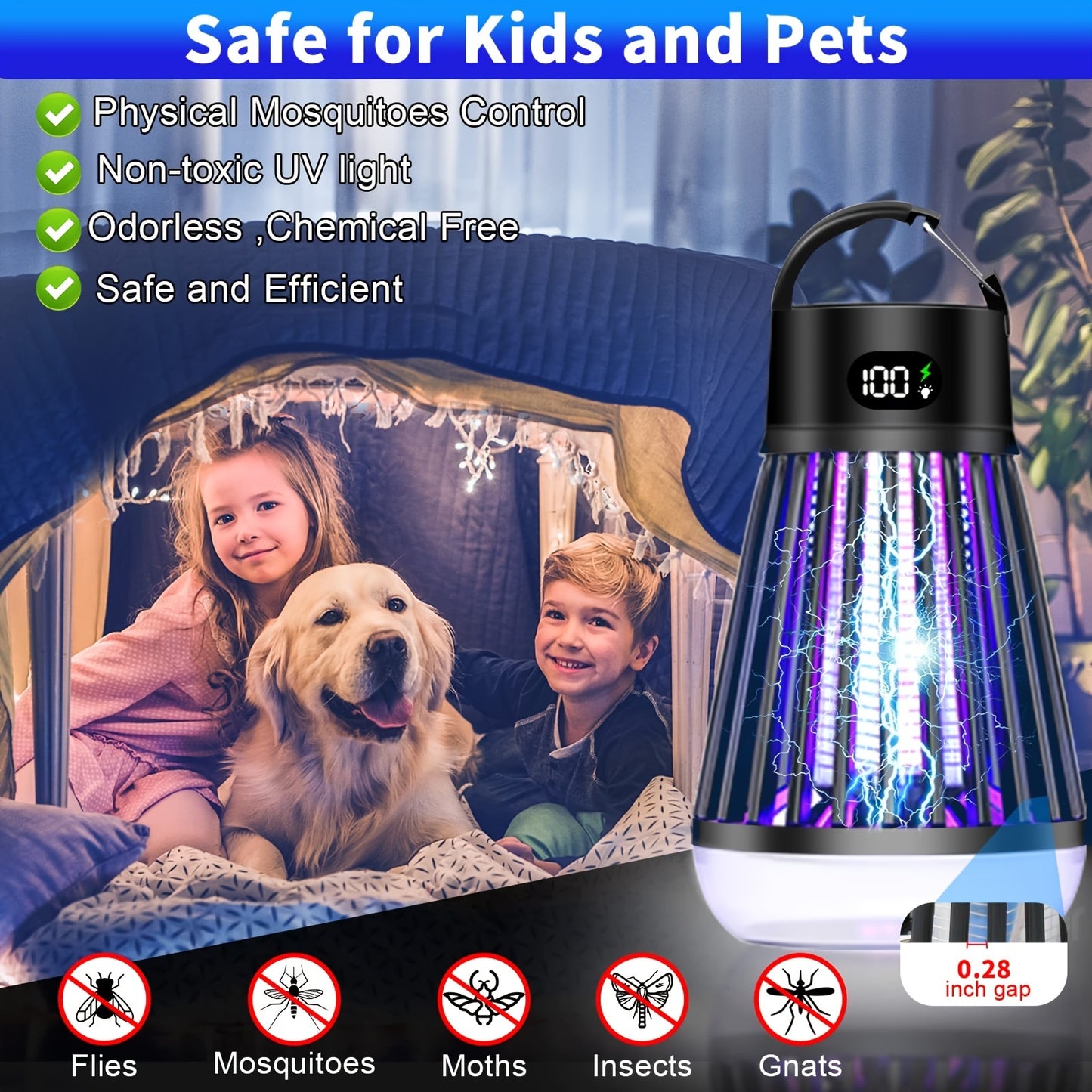 1pc, Bug Zapper, Outdoor And Indoor Insect Killer - Rechargeable Mosquito And Fly Trap, USB LED Light Trap Portable Cordless Electric Mosquito Killer Lamp, Household Backyard Camping Patio Insect Killer, Pest Control, Househo