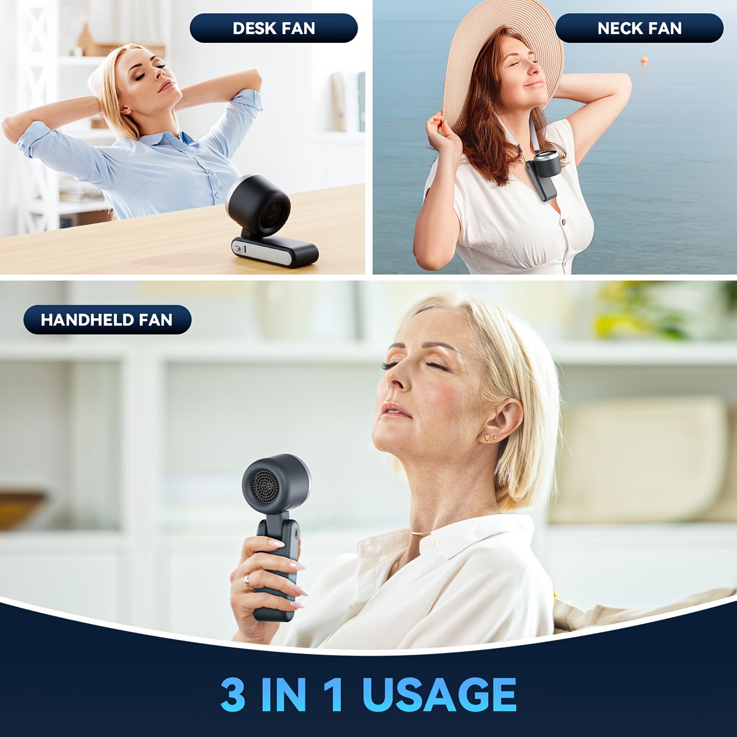 12-Hour Long-Lasting Turbo Handheld Fan - 5 Gear Wind Speed, Battery Operated, 3-IN-1 Air Turbo Tech Cooling Fan with LED Light, Compact Design for Outdoor Activities, Travel, Working, and Daily Use