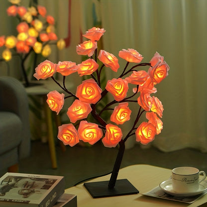 Shenzhi Tech USB-Powered LED Rose Tree Lamp with Flower - Plug-in Night Light Suitable for Home, Desk Decor, Bedside, for &, USB Operation (No)