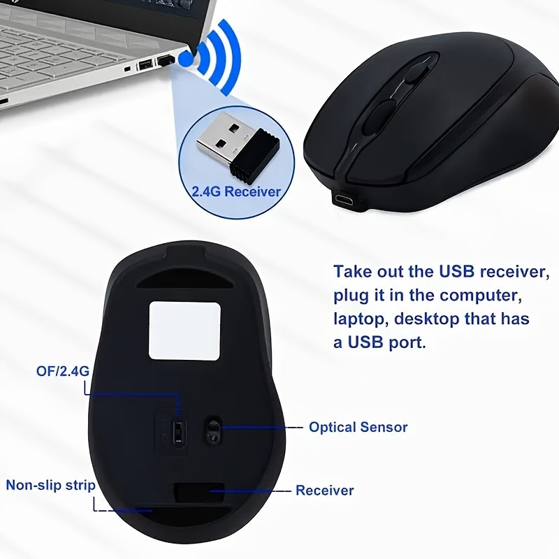 [Wireless Silent Mouse] Wireless Silent Mouse | Ambidextrous Dual-Mode Ergonomic Type-C Rechargeable for Office/Home Use with Tablet/Laptop/Desktop Connectivity, Portable, Compact, Durable Build, Tech Enthusiasts