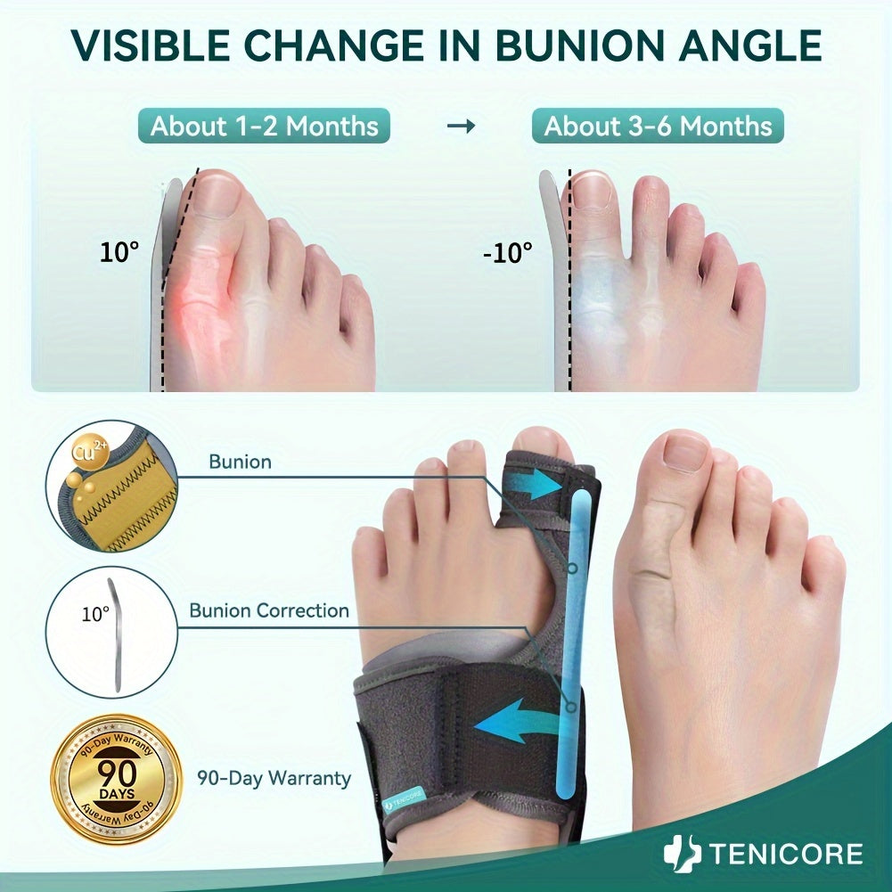 Tech Love Bunion Corrector For Women Men Big Toe 1 Pair, Adjustable Bunion Splint With 2 Angle Bar, Bunion Pads, Toe Straightener With Double Non-slip Strap For Day Night Support