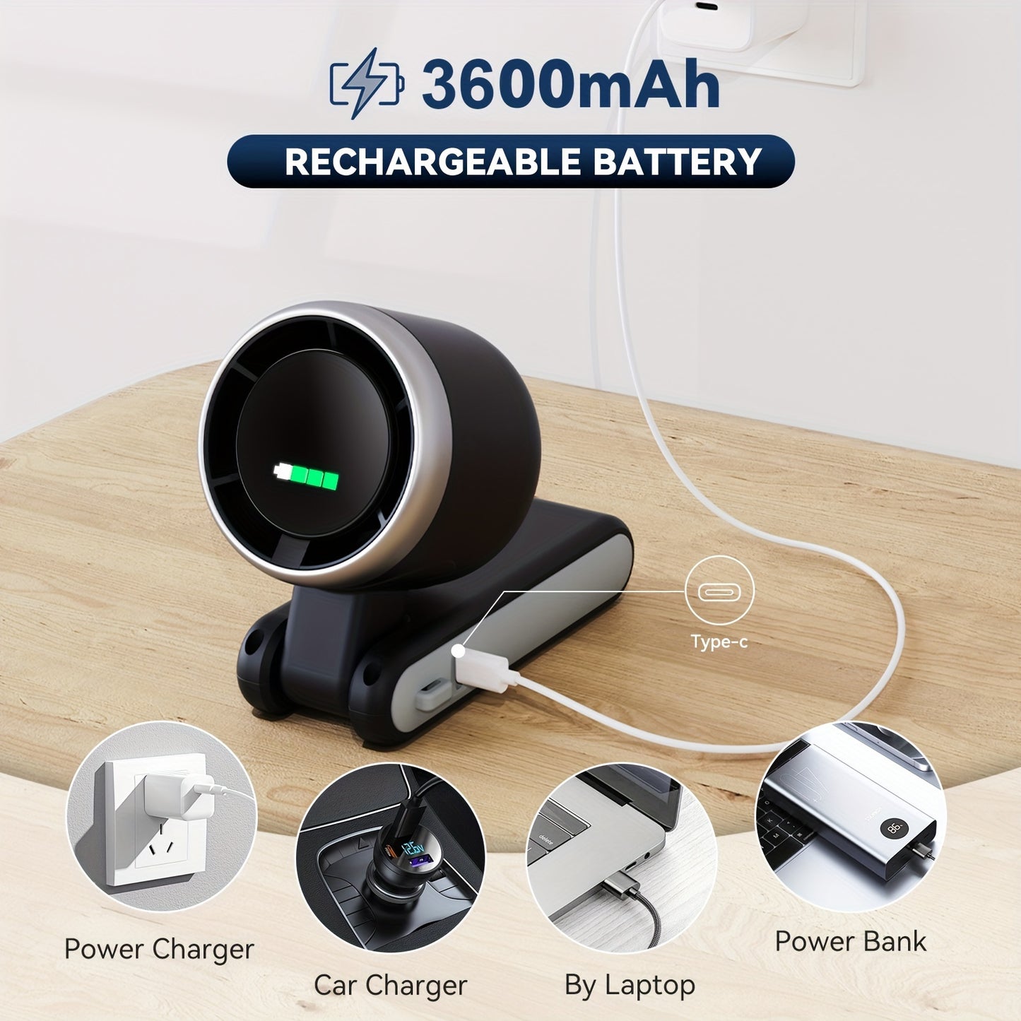 12-Hour Long-Lasting Turbo Handheld Fan - 5 Gear Wind Speed, Battery Operated, 3-IN-1 Air Turbo Tech Cooling Fan with LED Light, Compact Design for Outdoor Activities, Travel, Working, and Daily Use