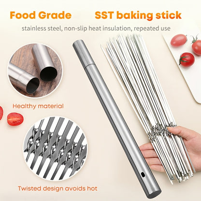 15pcs of Stainless Steel Skewers And 1 Storage Tube for Barbecuing; Reusable Grill Skewers for Shish Kebab And Camping Flat Forks Gadgets