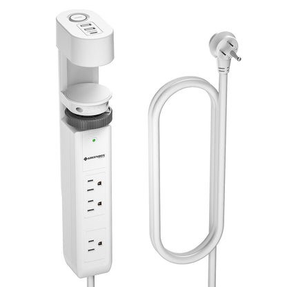CRST Under-Desk Clamp Power Strip with 3 AC Outlets & 3 USB Ports (1 USB-C), 1020J Surge Protector, 6FT Flat Plug Extension Cord, Easy Mount Desk Charging Station for Home Office