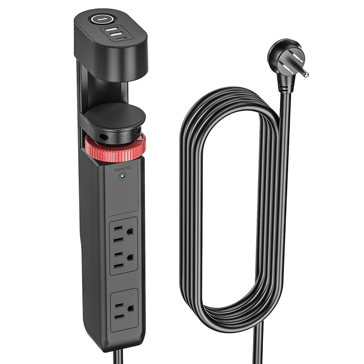 CRST Under-Desk Clamp Power Strip with 3 AC Outlets & 3 USB Ports (1 USB-C), 1020J Surge Protector, 6FT Flat Plug Extension Cord, Easy Mount Desk Charging Station for Home Office