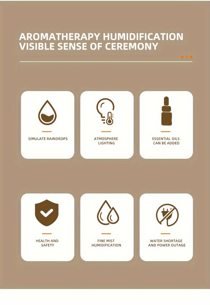 Large Capacity Volcanic Spray Atomizer - Intelligent Simulation Water Drop Humidifier and Flame Aroma Diffuser for Home - Advanced Mist Technology, Whisper Quiet, Easy to Clean, and Automatic Shut-Off