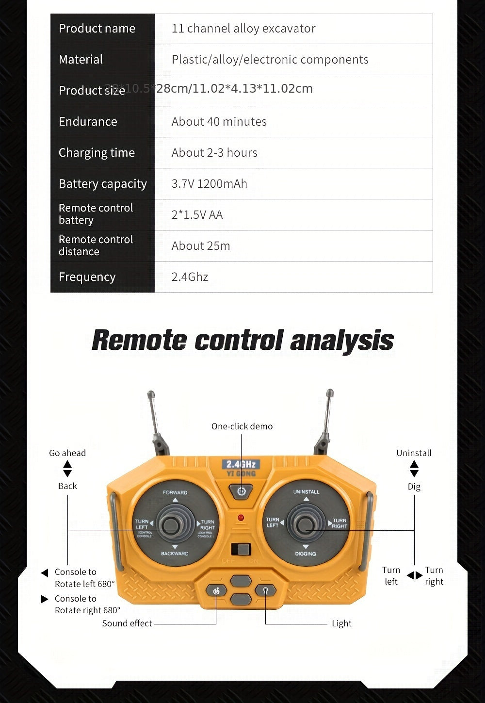 Mini Excavator Toy with Remote Control and App Control, Fun Men'S Toy, High-tech 11-Channel Alloy, Plastic Engineer Truck, Perfect Gift for Children