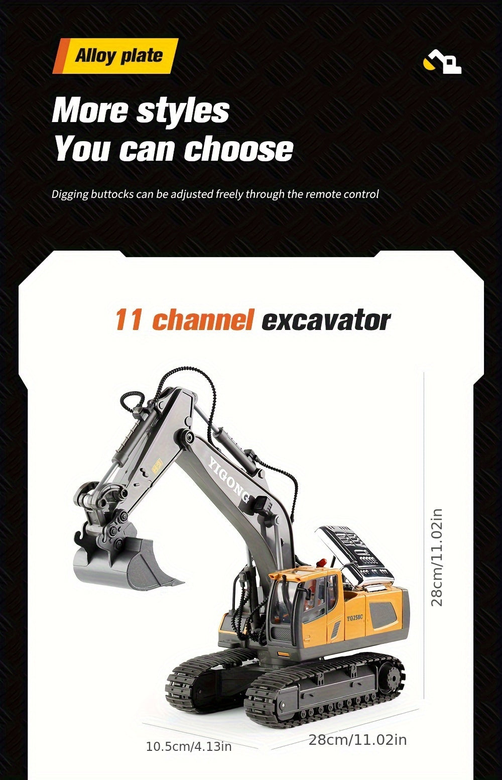 Mini Excavator Toy with Remote Control and App Control, Fun Men'S Toy, High-tech 11-Channel Alloy, Plastic Engineer Truck, Perfect Gift for Children