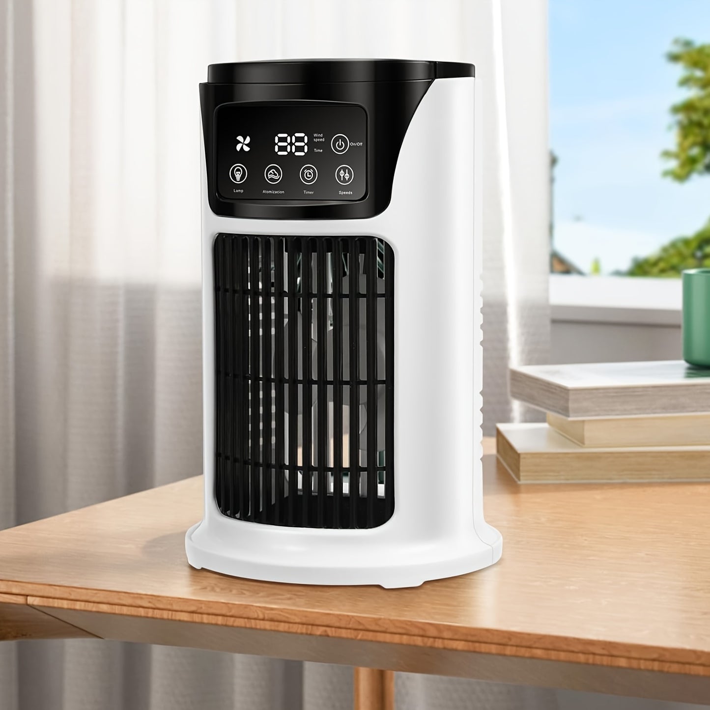 Portable 3-in-1 Air Conditioner, Humidifier & Fan - USB-Powered Cooler with Digital Display, Sleek White Design for Home & Office, Evaporative Cooling Technology, Compact & Lightweight, Portable Air Conditioner, Home Cooling