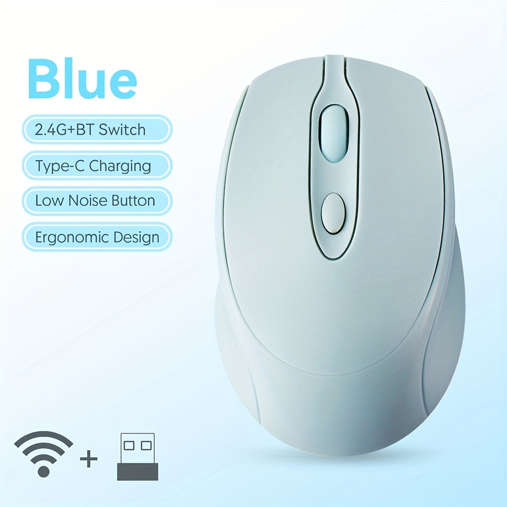 [Wireless Silent Mouse] Wireless Silent Mouse | Ambidextrous Dual-Mode Ergonomic Type-C Rechargeable for Office/Home Use with Tablet/Laptop/Desktop Connectivity, Portable, Compact, Durable Build, Tech Enthusiasts