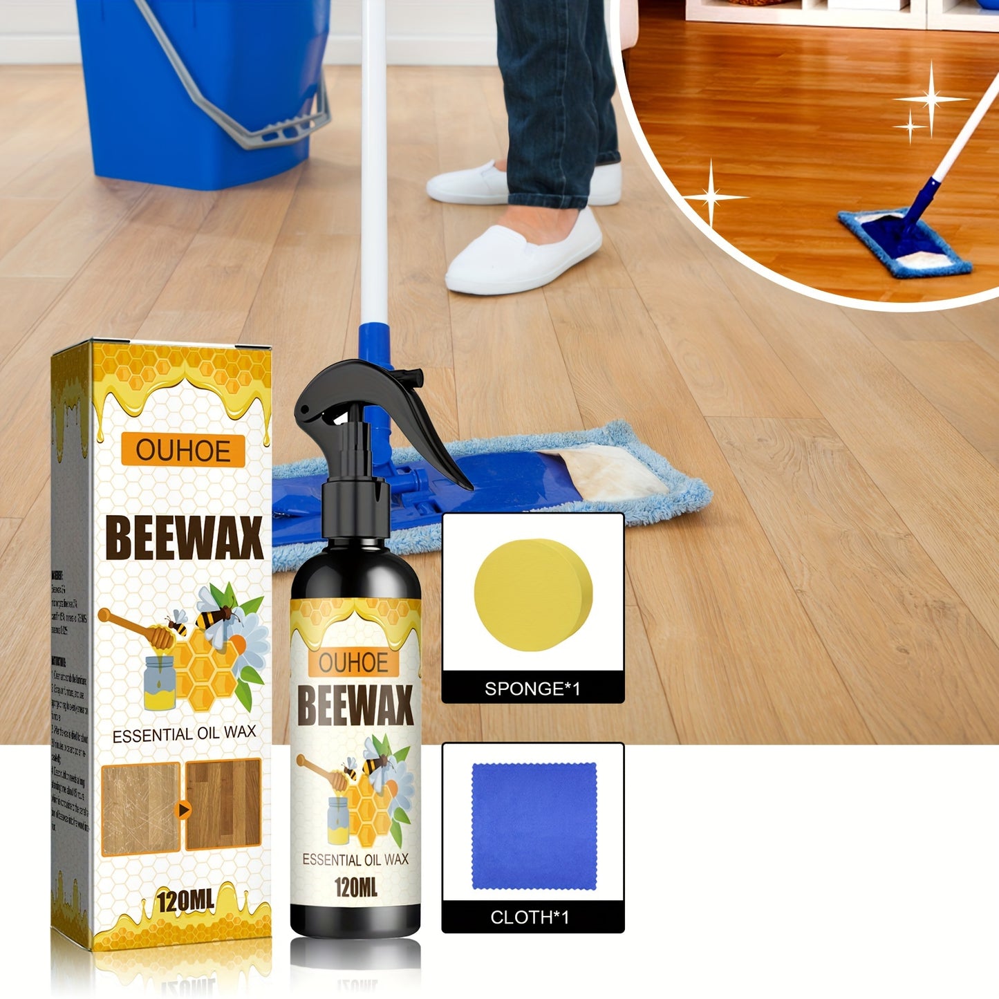 1set Furniture beeswax Spray set, beeswax spray for wood floor and furniture maintenance, polishing, waterproof, dry, crack, scratch repair, refurbished wax, cleaning supplies, household gadgets