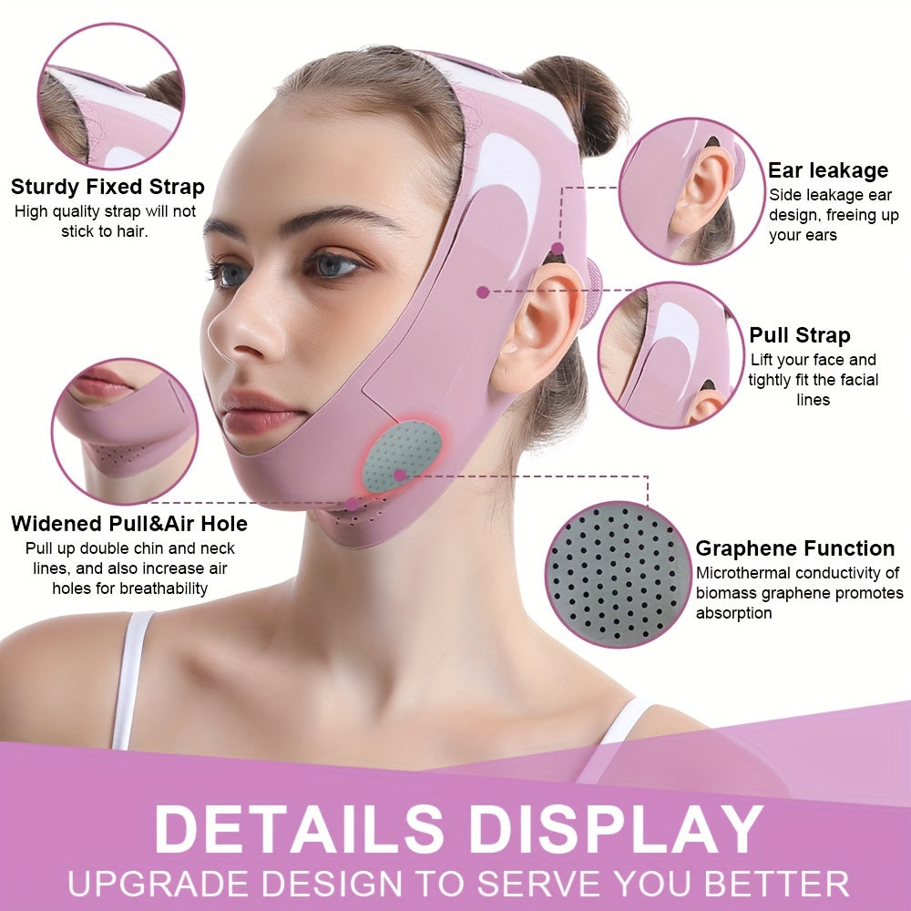 Graphene Technology Breathable Facial Lifting Strap, Double Tightening V-Face Shaping Mask, Physical Double Chin Reducer, Reusable, Portable for Home Use, Same As Used in Beauty Salons