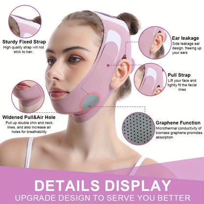 Graphene Technology Breathable Facial Lifting Strap, Double Tightening V-Face Shaping Mask, Physical Double Chin Reducer, Reusable, Portable for Home Use, Same As Used in Beauty Salons