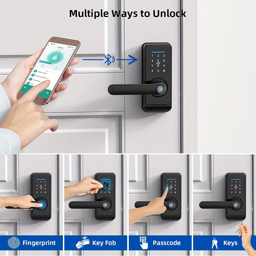 Halloween & Christmas Special - Tuya Premium Smart Door Locks - Fingerprint Door Locks - Tech-Savvy Door Lock - Smart Keypad Fingerprint Door Lock with Handle (Fingerprint/Ic Card/Passcode/App/Key) - Front Door Lock with Hand