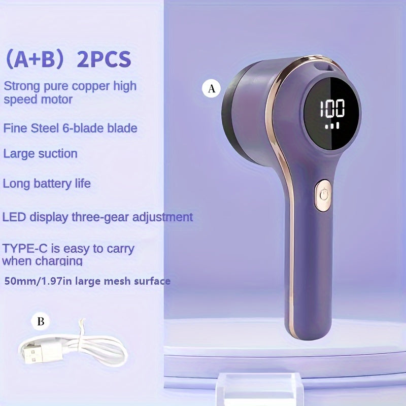 1set, Fabric Shaver, Electric Lint Remover, USB Rechargeable Sweater Shaver, Power Lint Shaver, LED Display, Fuzz Remover, Pilling Remover, Portable Hairball Trimmer For Clothes, Bedding, Furniture, Carpet, Sofa, Cleaning Sup