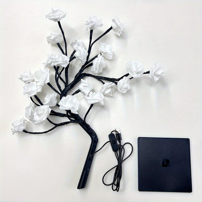 Shenzhi Tech USB-Powered LED Rose Tree Lamp with Flower - Plug-in Night Light Suitable for Home, Desk Decor, Bedside, for &, USB Operation (No)