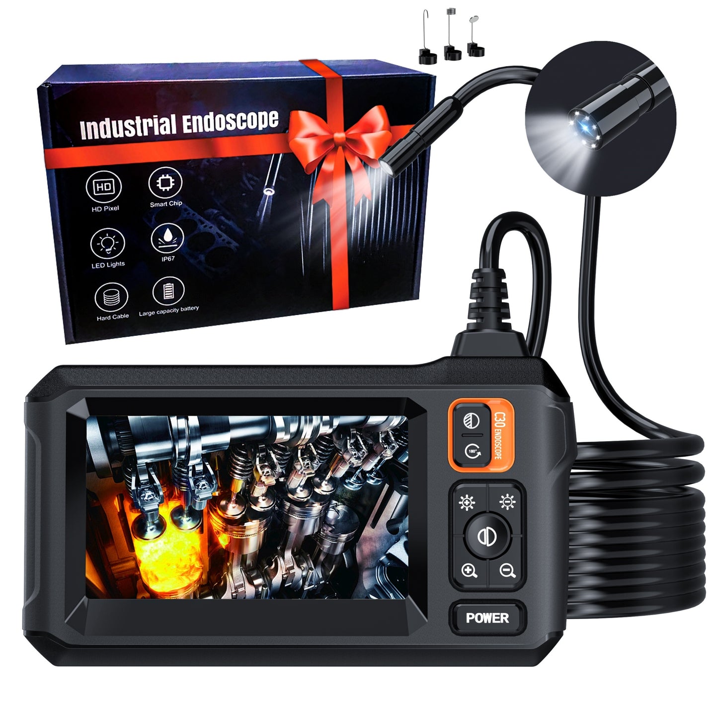 [HD Borescope Camera] 1080P HD Borescope Camera With Light, 50ft Snake Endoscope Camera, Gadgets For Men (4.3")