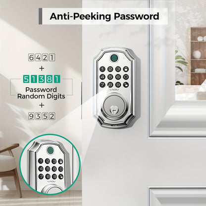 D280 Smart 5-in-1 Fingerprint Door Lock, Keyless Entry Door Lock, Biometric Technology with Memory Function, Fits Most Standard Doors, Unlocking Log, Durable, 100 Passcodes, Temporary Sharing, Anti-Snoop Passcode