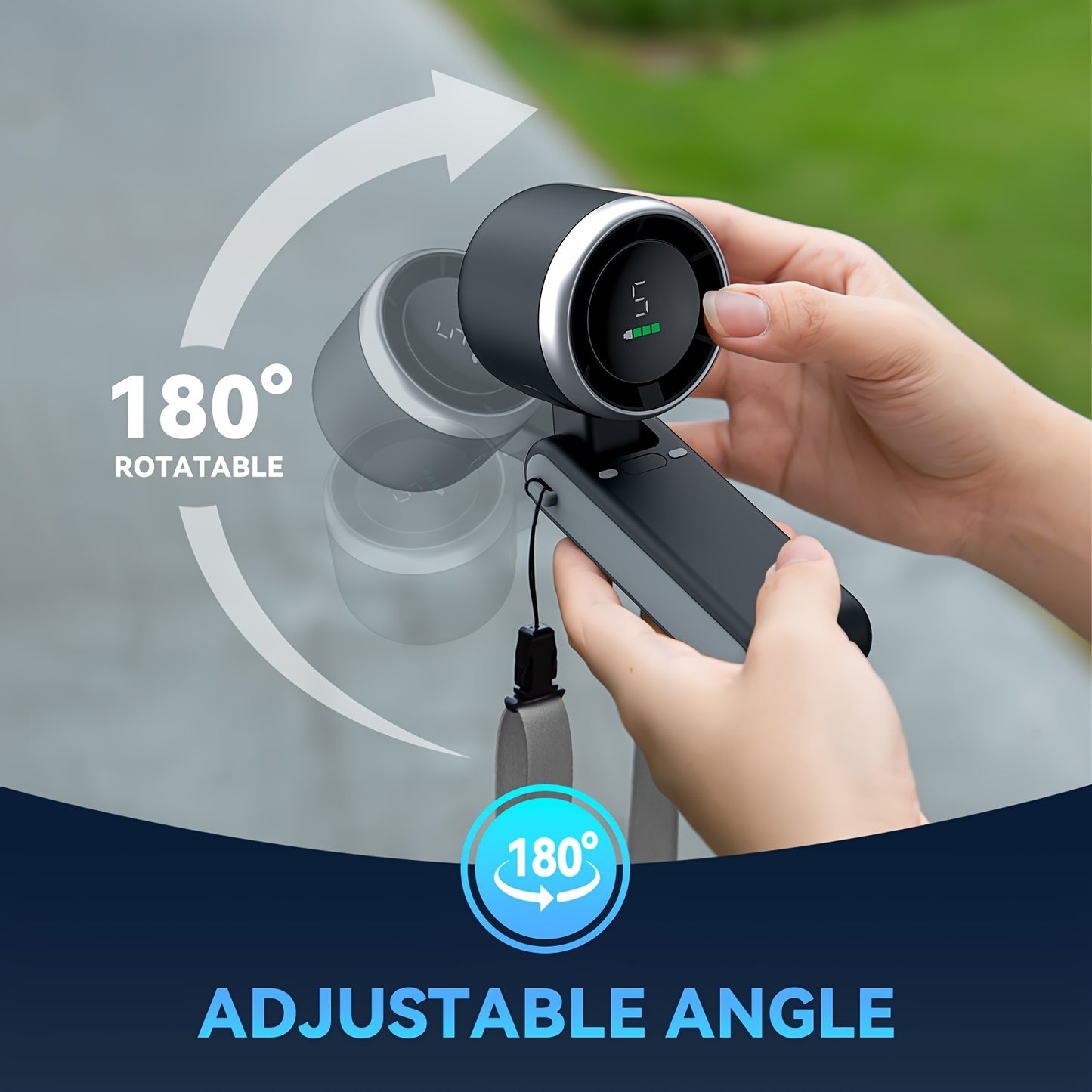 12-Hour Long-Lasting Turbo Handheld Fan - 5 Gear Wind Speed, Battery Operated, 3-IN-1 Air Turbo Tech Cooling Fan with LED Light, Compact Design for Outdoor Activities, Travel, Working, and Daily Use