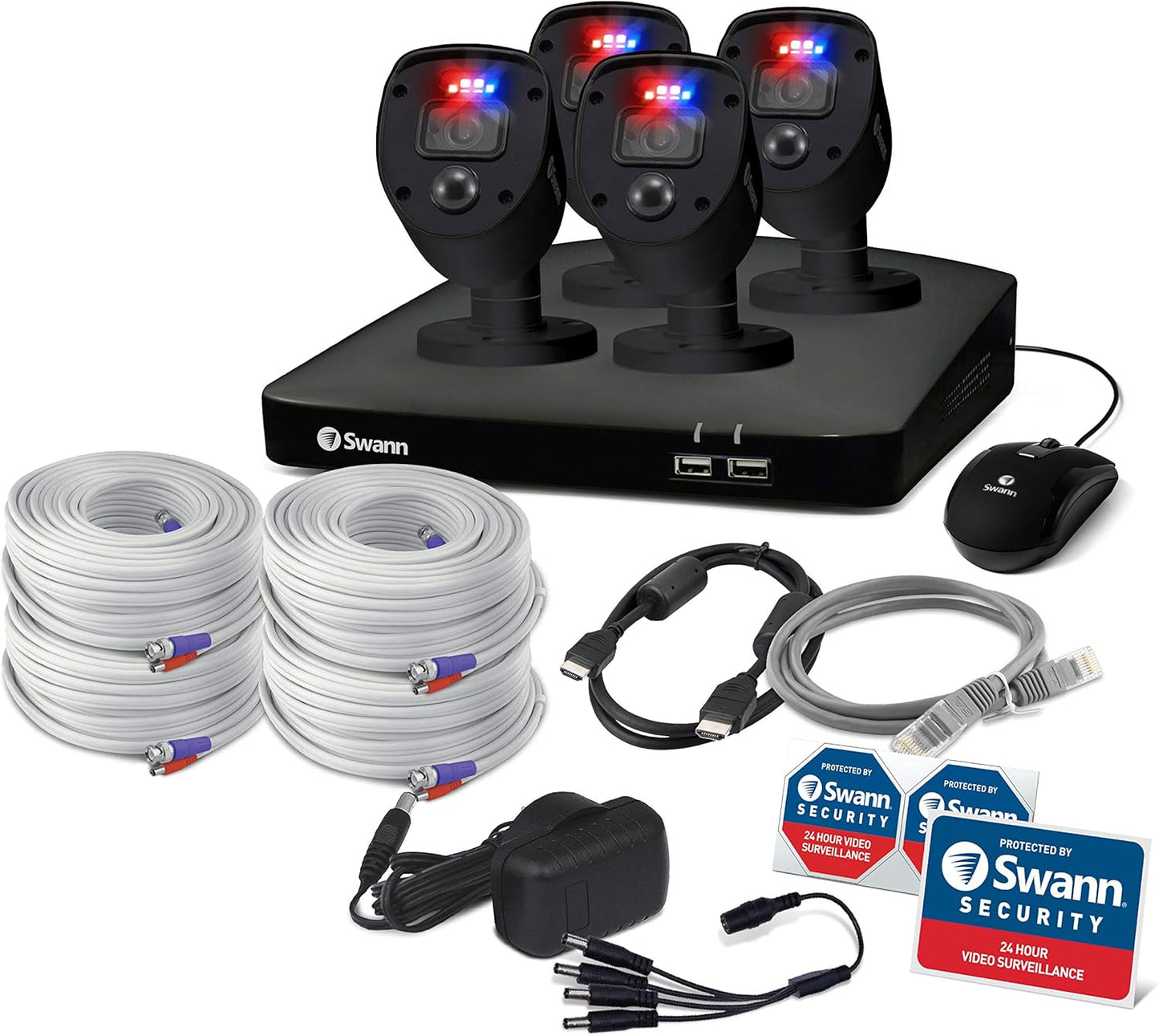 1080P Video 8 Channel DVR Security Camera System, 1TB Hard Drive, 4 Indoor/Outdoor Cameras with Audio, Wired CCTV Home Surveillance, Color Night Vision, force LED Lights & Sirens, 846804SLB