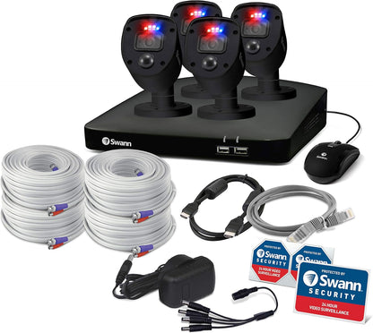 1080P Video 8 Channel DVR Security Camera System, 1TB Hard Drive, 4 Indoor/Outdoor Cameras with Audio, Wired CCTV Home Surveillance, Color Night Vision, force LED Lights & Sirens, 846804SLB