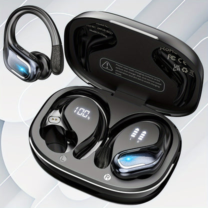 Wireless Sports Earbuds - Headphones & Earbuds with Earhooks, Pure Bass Sound, Over-Ear Design, Dual-LED Display, Built-in Microphone, Noise Cancelling Technology, and Sweat-Resistant for Running and Fitness Enthusiasts