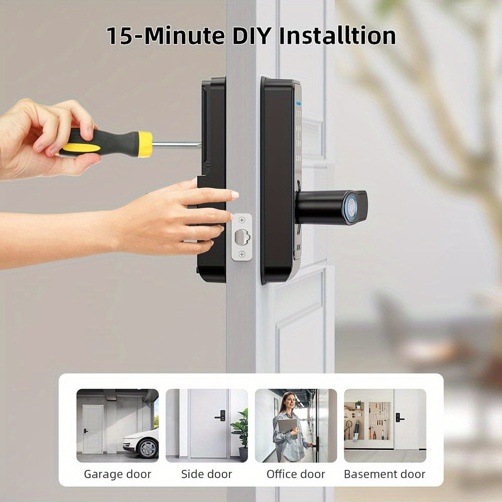 Halloween & Christmas Special - Tuya Premium Smart Door Locks - Fingerprint Door Locks - Tech-Savvy Door Lock - Smart Keypad Fingerprint Door Lock with Handle (Fingerprint/Ic Card/Passcode/App/Key) - Front Door Lock with Hand