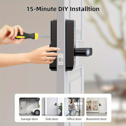 Halloween & Christmas Special - Tuya Premium Smart Door Locks - Fingerprint Door Locks - Tech-Savvy Door Lock - Smart Keypad Fingerprint Door Lock with Handle (Fingerprint/Ic Card/Passcode/App/Key) - Front Door Lock with Hand