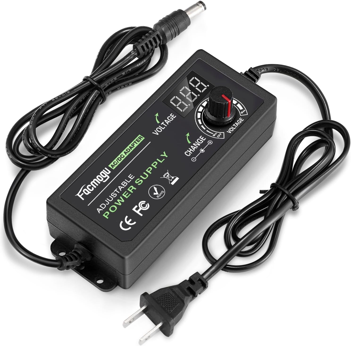 3V-12V 5A 60W Adjustable Power Supply with LED Display, Variable DC 3V 5V 6V 9V 12V Universal AC/DC Adapter, 100V-240V AC to DC 3-12V Switching Power Converter Multi-Voltage Regulated Adaptor