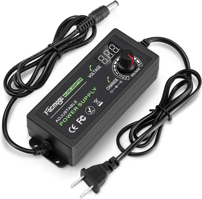 3V-12V 5A 60W Adjustable Power Supply with LED Display, Variable DC 3V 5V 6V 9V 12V Universal AC/DC Adapter, 100V-240V AC to DC 3-12V Switching Power Converter Multi-Voltage Regulated Adaptor