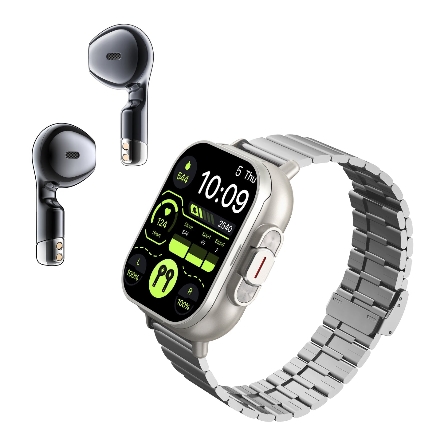 Smart Watch Pro - High-Tech Double Explicit Display, Electronic Movement, Rechargeable Lithium Battery, Water-Resistant PC Case, Silicone and Stainless Steel Band, Wireless Connectivity for Fitness Tracking and Notifications