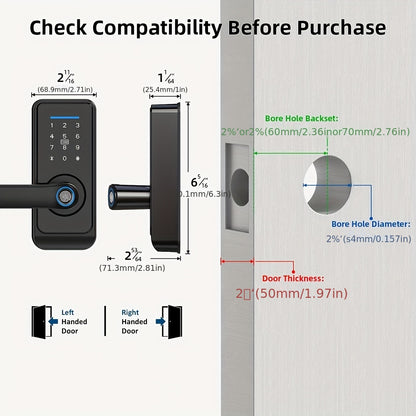 Halloween & Christmas Special - Tuya Premium Smart Door Locks - Fingerprint Door Locks - Tech-Savvy Door Lock - Smart Keypad Fingerprint Door Lock with Handle (Fingerprint/Ic Card/Passcode/App/Key) - Front Door Lock with Hand