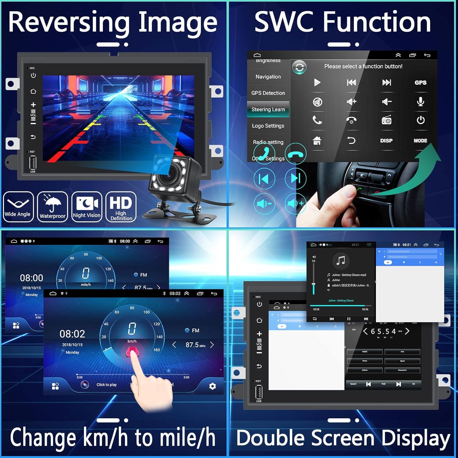 2G+32G Wirelss Carplay Android Car Stereo with Wired Android Auto,For Ford F150 F250 F350 Fusion Edge Explorer Expedition, 7” Double Din Radio with GPS Navigation/Wifi/Bluetooth/Fm/Rds/Am/Dsp