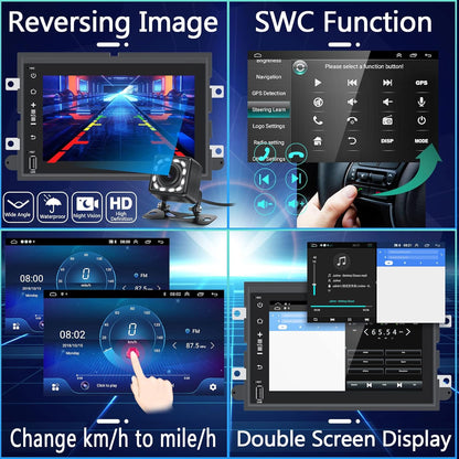 2G+32G Wirelss Carplay Android Car Stereo with Wired Android Auto,For Ford F150 F250 F350 Fusion Edge Explorer Expedition, 7” Double Din Radio with GPS Navigation/Wifi/Bluetooth/Fm/Rds/Am/Dsp