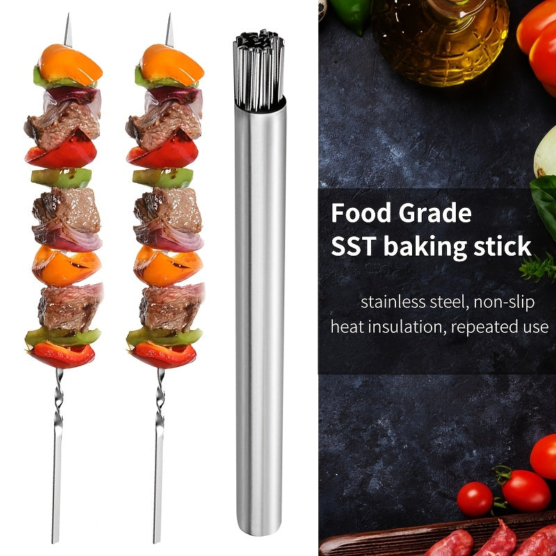 15pcs of Stainless Steel Skewers And 1 Storage Tube for Barbecuing; Reusable Grill Skewers for Shish Kebab And Camping Flat Forks Gadgets