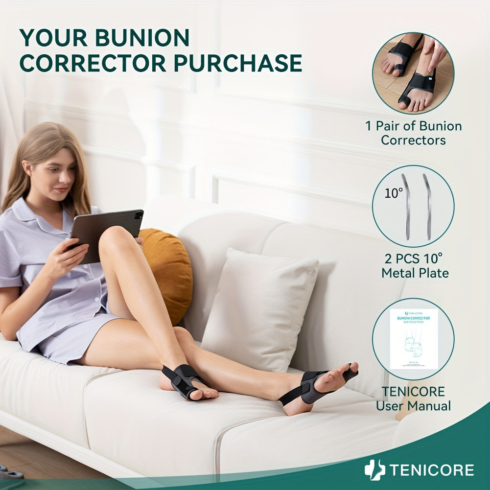 Tech Love Bunion Corrector For Women Men Big Toe 1 Pair, Adjustable Bunion Splint With 2 Angle Bar, Bunion Pads, Toe Straightener With Double Non-slip Strap For Day Night Support