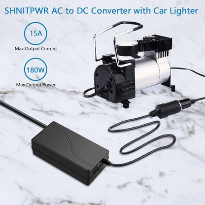 AC to DC Converter Adapter 110V to 12V Converter 180W 15A Car Cigarette Lighter Socket 100~240V AC to DC 12 Volt 15A 12A Power Supply Transformer for Car Vacuum Cleaner Refrigerator Inflator