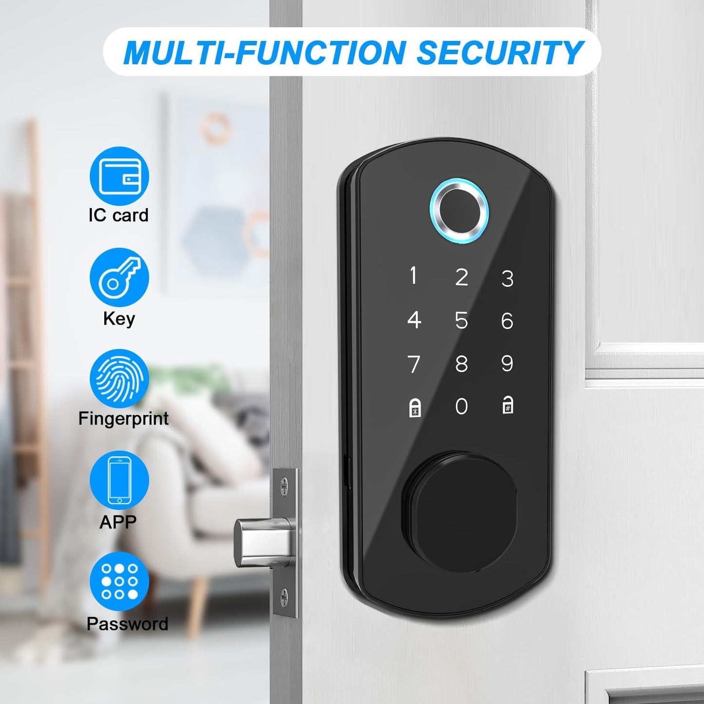 Smart Door Lock - Fingerprint Door Lock - Tech Home - 5-in-1 Smart Door Lock (Fingerprint/IC Card/Passcode/APP/Key) - Simple Installation, Even Beginners Can Complete Independently - Suitable for Homes/Hotels/Rental Apartment