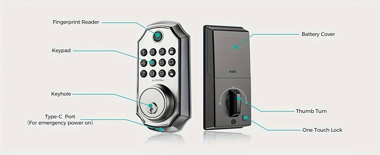 D280 Smart 5-in-1 Fingerprint Door Lock, Keyless Entry Door Lock, Biometric Technology with Memory Function, Fits Most Standard Doors, Unlocking Log, Durable, 100 Passcodes, Temporary Sharing, Anti-Snoop Passcode