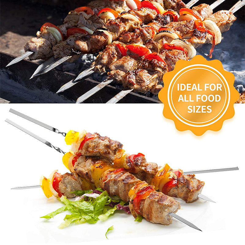 15pcs of Stainless Steel Skewers And 1 Storage Tube for Barbecuing; Reusable Grill Skewers for Shish Kebab And Camping Flat Forks Gadgets