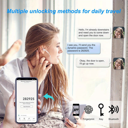 Smart Door Lock - Fingerprint Door Lock - Tech Home - 5-in-1 Smart Door Lock (Fingerprint/IC Card/Passcode/APP/Key) - Simple Installation, Even Beginners Can Complete Independently - Suitable for Homes/Hotels/Rental Apartment