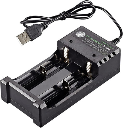 18650 Battery Chargers, Universial Charger 2 Slots, USB Charging, DC5V 1-2A, 2 Bay Chargers for Li-Ion 10440 14500 16340 18350 26650 Lithium Ion Batteries (2 Slot)