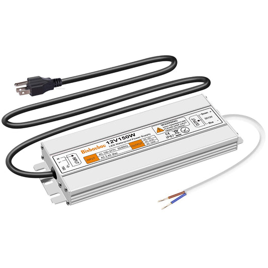 LED Driver 150 Watts DC 12V Low Voltage Transformer, IP67 Waterproof Low Voltage Power Converter with 3-Prong US Plug for Any Indoor and Outdoor Led Lights, Computer Projects