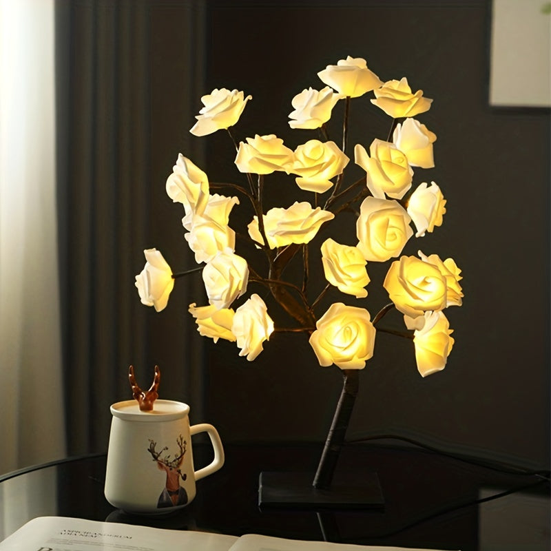 Shenzhi Tech USB-Powered LED Rose Tree Lamp with Flower - Plug-in Night Light Suitable for Home, Desk Decor, Bedside, for &, USB Operation (No)