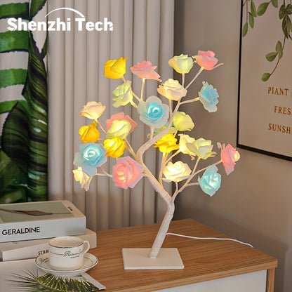 Shenzhi Tech USB-Powered LED Rose Tree Lamp with Flower - Plug-in Night Light Suitable for Home, Desk Decor, Bedside, for &, USB Operation (No)